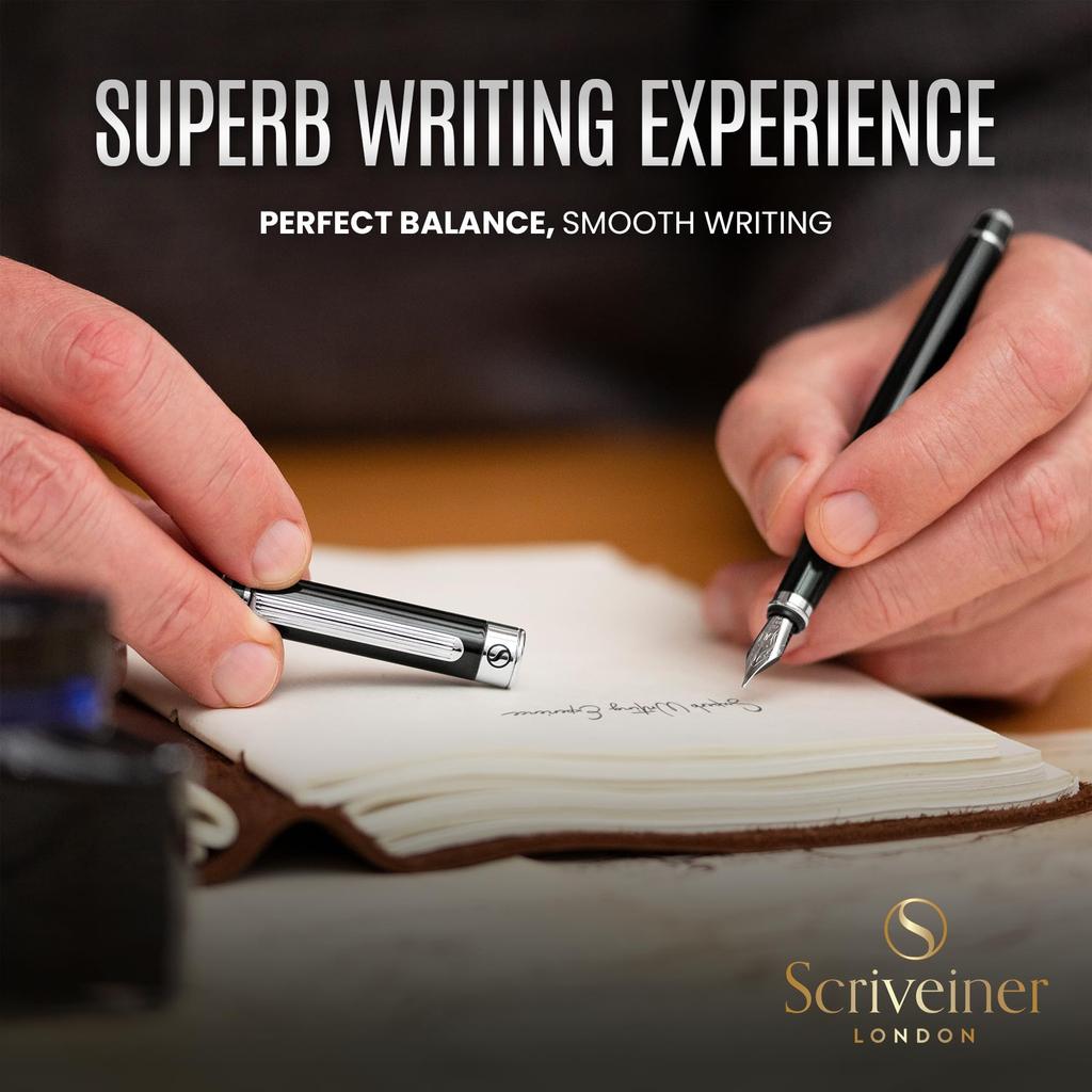 Scriveiner Black Green Fountain Pen Attractive luxury chrome Schmidt nib best pen gift set for men and perfect for offices Black Stunning Luxury Pen -