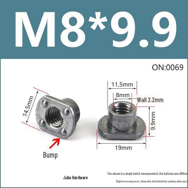 Thickened Welded T-Nut, Cold Heading Iron Plate, Round Imperial Fine Thread, Natural Color, Sizes M6/M8/M10.