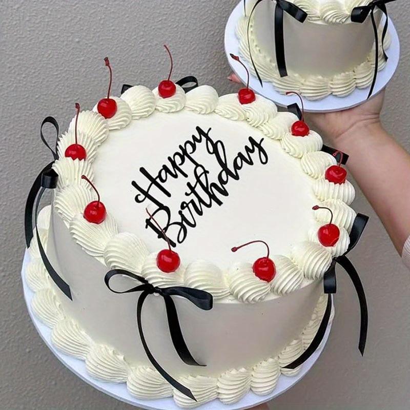 Кокетливый винтажный топпер для торта – Бант и лента с надписью «С Днем рождения», Черный декор для тортов в форме сердца и винтажных праздничных тортов