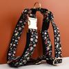 Black Floral Cotton Breathable Dog Harness And Leash Set Bowtie Pet Collar Leads Custom Name Pet Necklace