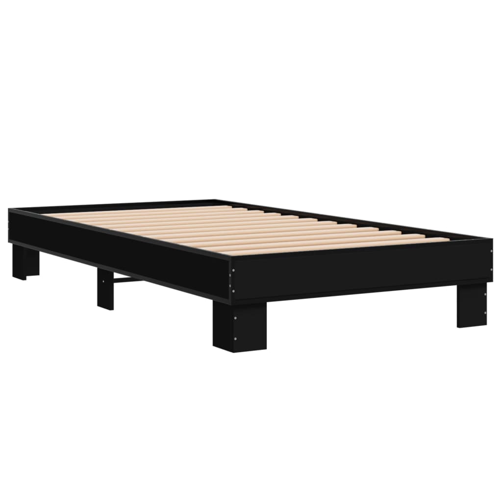 Black Bed Frame 90 x 190 cm Particleboard and Metal