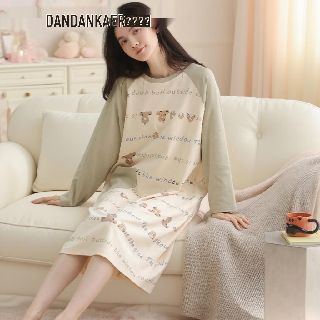 Женская пижама милого стиля с длинным рукавом, средней длины, из хлопка, для осени