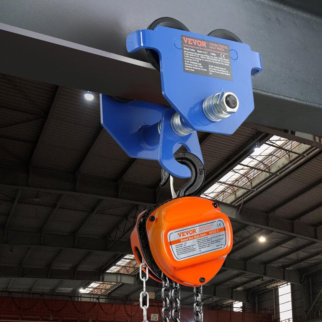 Manual Trolley, 1100 lbs/0.5 Ton Load Capacity Push Beam Trolley with Dual Wheels, Adjustable for I-Beam Flange Width 63.5-139.7 mm, Heavy Duty Alloy