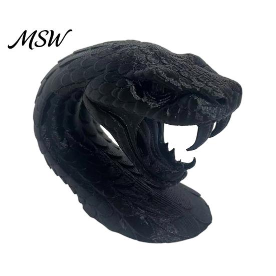 Dark Aesthetic Room Decor 3D Printed Snake Head Ornament, Desk Sculpture with Sharp Teeth, Figurine Realistic Animal for Halloween Home Living