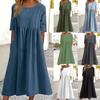 Round Neck 5 Points Sleeve Large Size Casual Loose Long Solid Color Dress