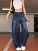 Женские американские джинсовые брюки wide-leg в ретро-стиле, длиной до пола, с эффектом потертости