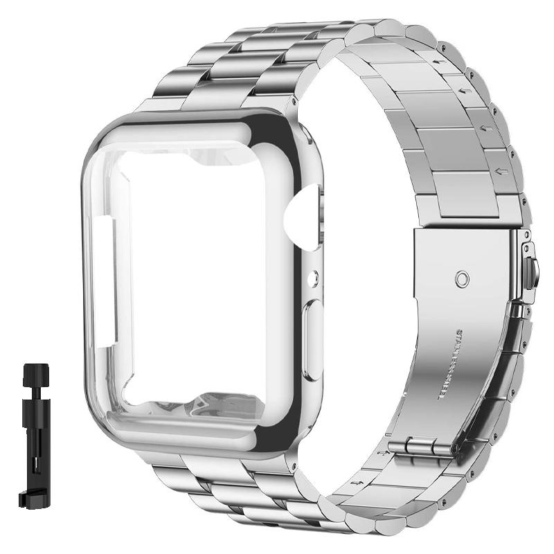 Чехол+Ремешок Ремешок для iWatch Ultra2 49 мм Металлический ремешок из нержавеющей стали Для Apple Watch 9 41 45 мм 44 мм 40 мм Серии SE 8 7 6 5 4 Чехол