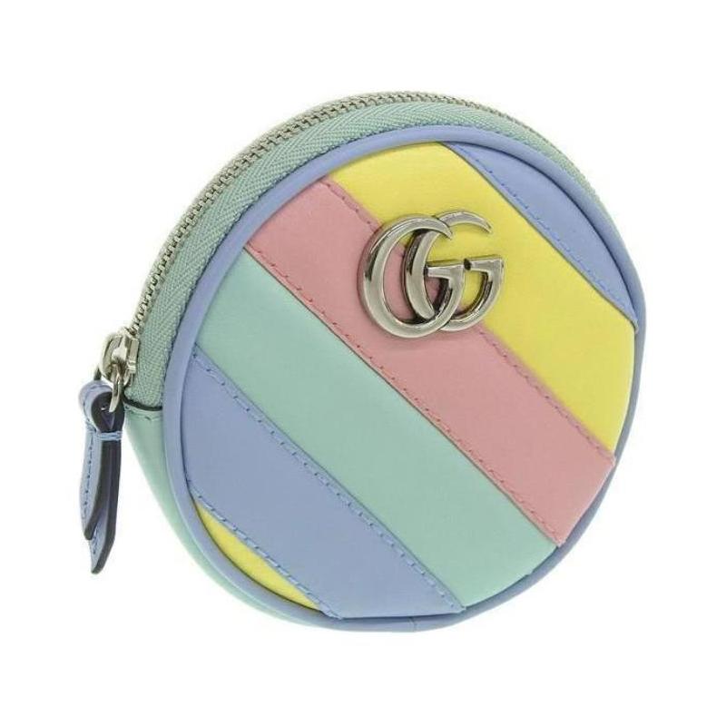 Gucci Double G pattern zipper closure leather wallet women's blue/multicolor