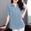 Summer Oversized Cotton Linen Short Sleeve Shirt Female Loose Casual Comfortable Cardigan Top Women Simple Fashion Blouse