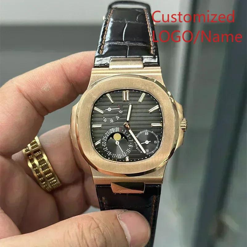 A11 Store Индивидуальные часы Мужские часы Автоматические Механические Многофункциональные часы Нержавеющая сталь Сапфир Кожаные часы