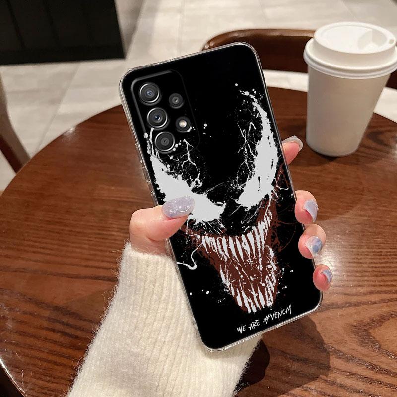 Прозрачный чехол Marvel Venom Black Art для Samsung Galaxy A57 A37 A56 5G A36 Чехлы A55 A54 A35 A26 A07 A17 A16 A06 A36 A15 Мягкая накладка