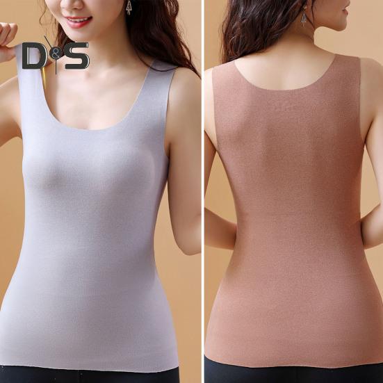 Autumn Winter DE Velvet Thermal Vest U Neck Sleeveless Tank Top Solid Color Seamless Warm Underwear Bottoming Tops