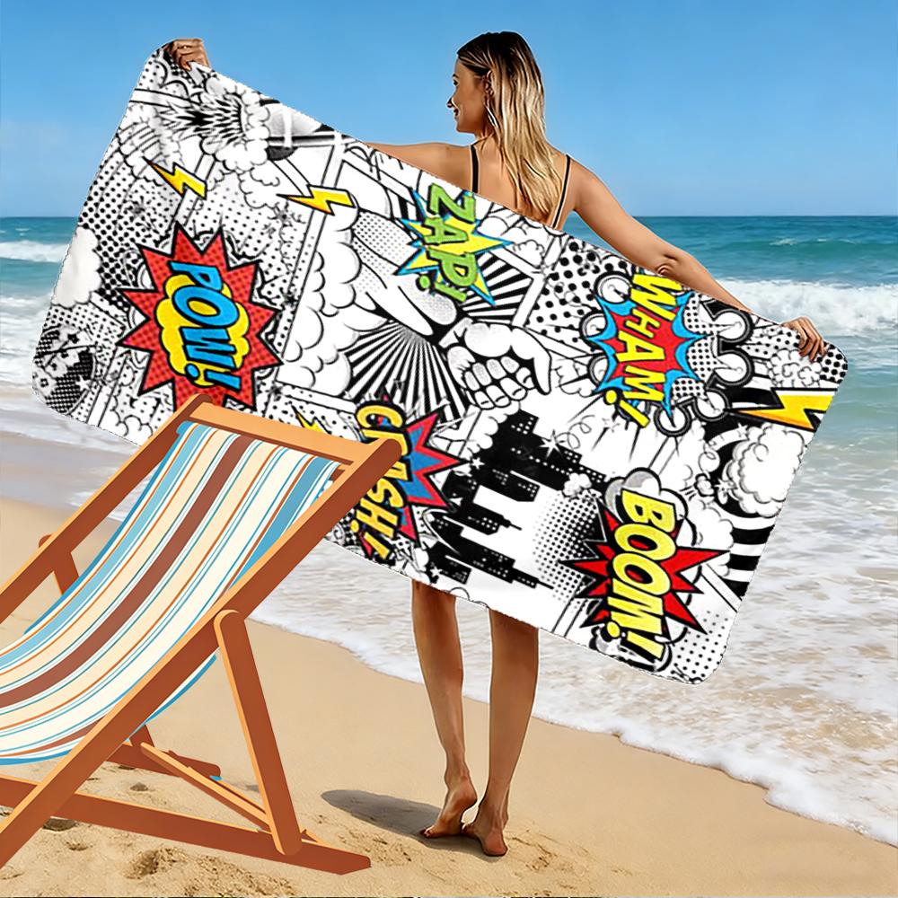Comic Pop Art Style with Boom and Pow Texts Beach towel quick-drying for travel outdoor sports jogging beach and swimming