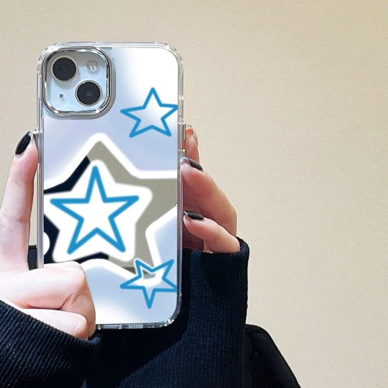 Clouds Stars Mirror Phone Case For iPhone 15 Pro Max Case For iPhone 11 12 13 14 Pro Max XR X XS Max Shockproof Back Cover Funda