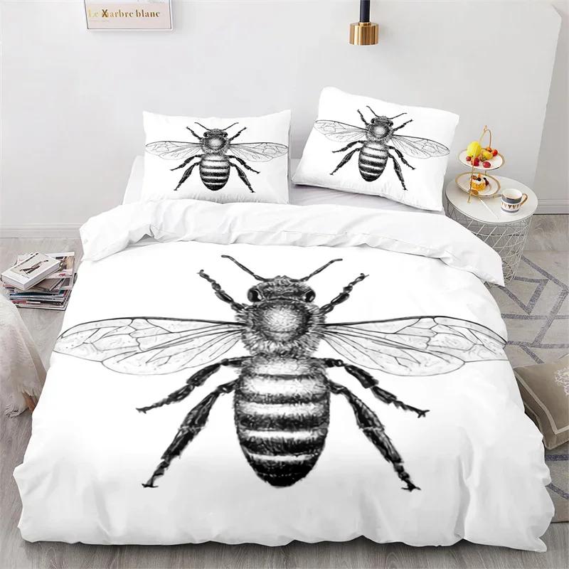 Cartoon Bee Duvet Cover Insect Honeybee Bedding Set Microfiber Wild Animal Comforter Cover King For Teens Boys Kawaii Home Decor