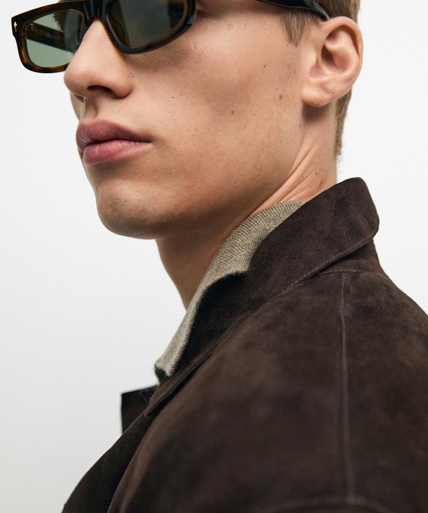Massimo Dutti Suede Leather Overshirt With Pocket Details
