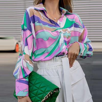 Рубашка с бахромой в стиле «Европа и Америка», свободный однобортный кардиган с принтом «Весна и Осень», рубашка с длинными рукавами для женщин