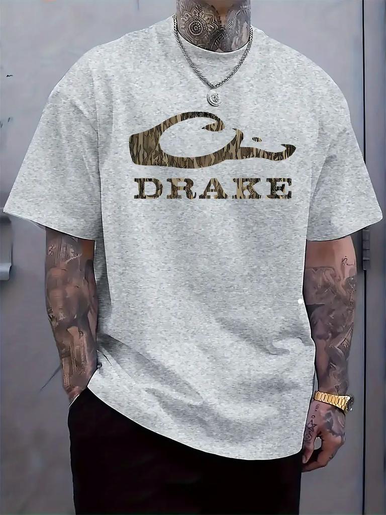 Camouflage "DRAKE" Graphic Print Short Sleeve T-shirt - Regular Fit Casual Summer Tee with Round Neck