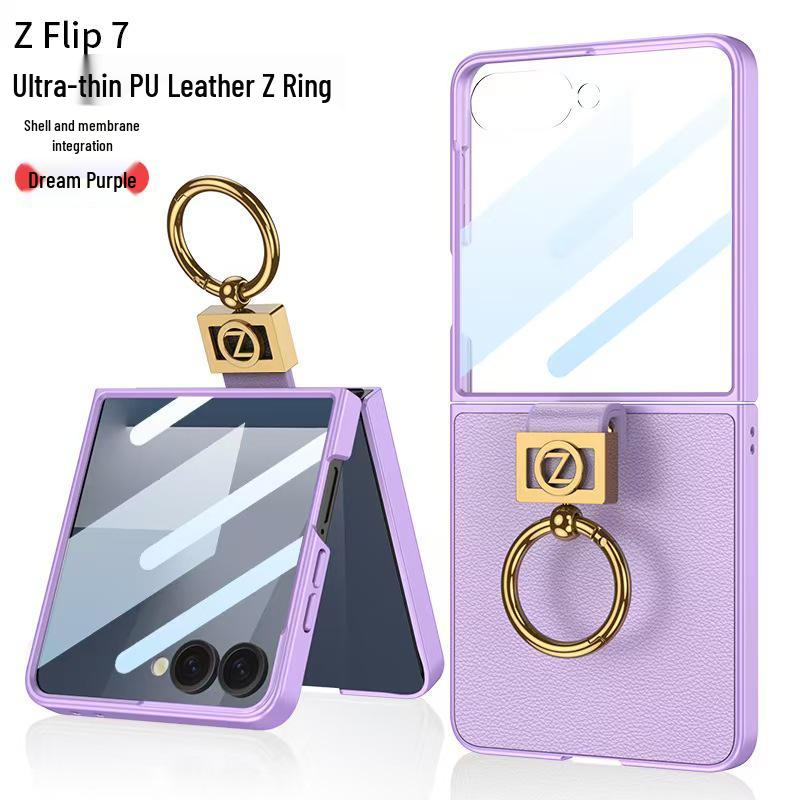 Ультратонкий складной чехол из ПУ-кожи Samsung Z Flip7 с кольцом-застежкой