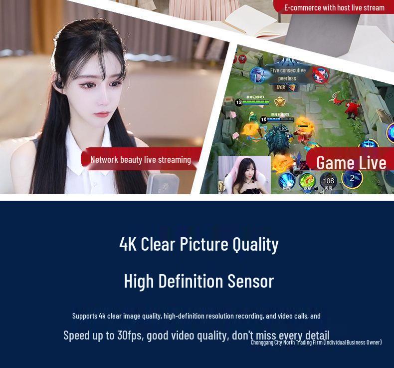 4K Ultra HD Webcam with USB Mic & Beauty Filter for PC/Laptop