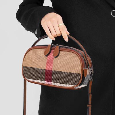 Женская сумка через плечо Aidrani Checkered, из холщовой воловьей кожи, круглая, коричневого цвета