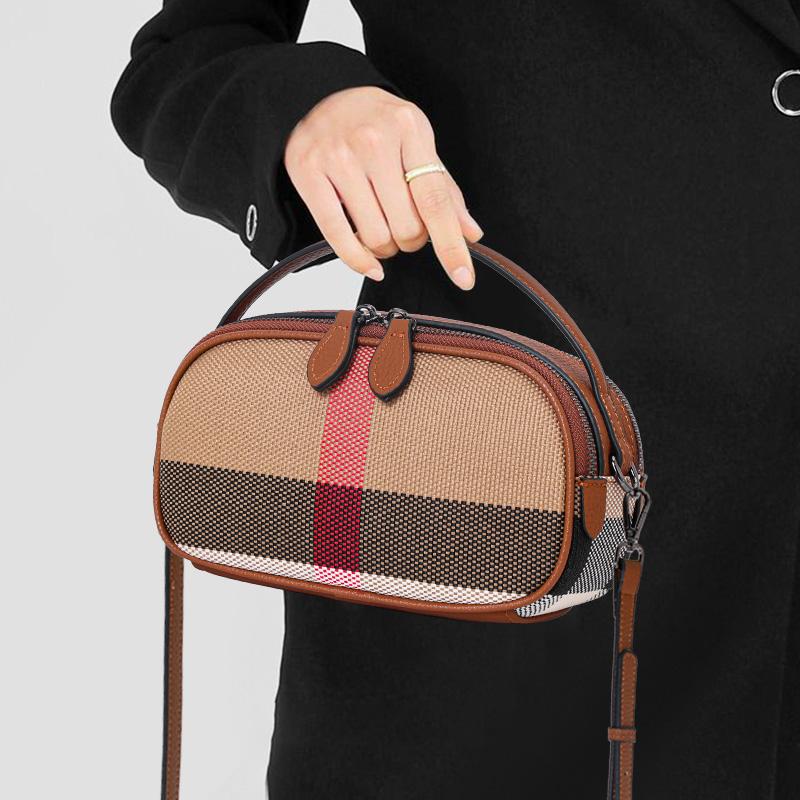 Женская сумка через плечо Aidrani Checkered, из холщовой воловьей кожи, круглая, коричневого цвета