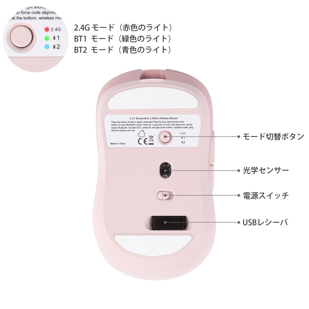 Wireless Bluetooth and USB Compatible with Microsoft and Pink Mouse, 2.4GHz Compatible, Quiet, Rechargeable, Optical, Compact, Portable, Cordless,