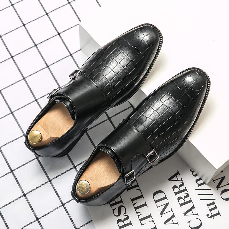 Korean Style Fashion Monk Strap for Men Crocodile Pattern Casual Oxford Gentleman Shoes Formal Wedding Prom Dress Homecoming