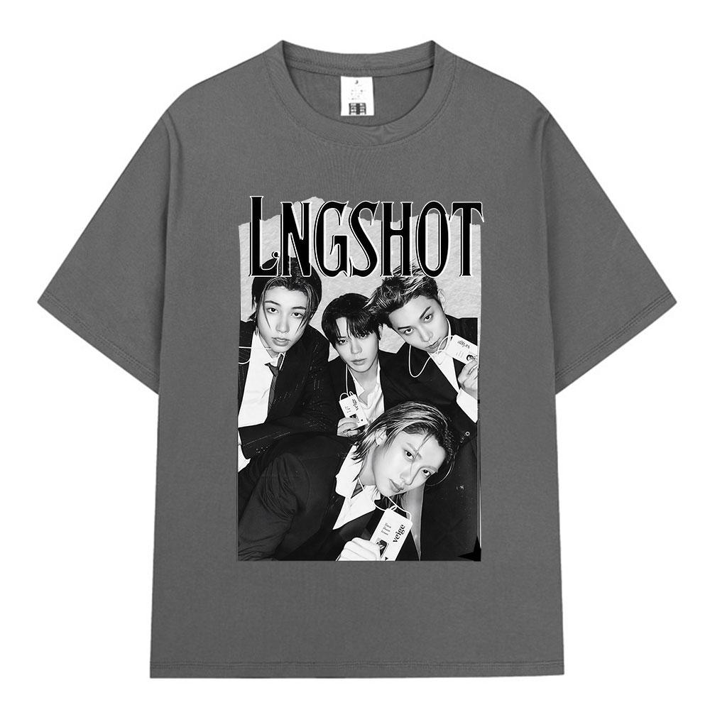 Korean Kpop Hip Hop Group Lngshot Graphic Print Tshirt Unisex Women Clothing Fashion Oversized Short Sleeve Cotton Top Fan Gifts