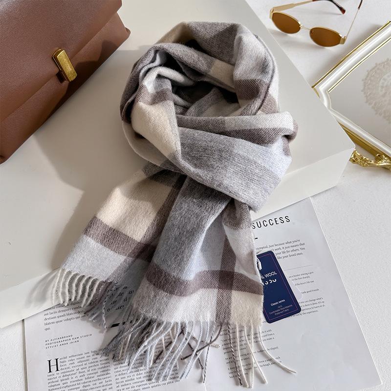 100% Wool Australian Pure Wool Plaid Scarf Winter Versatile Warm Couple Scarf