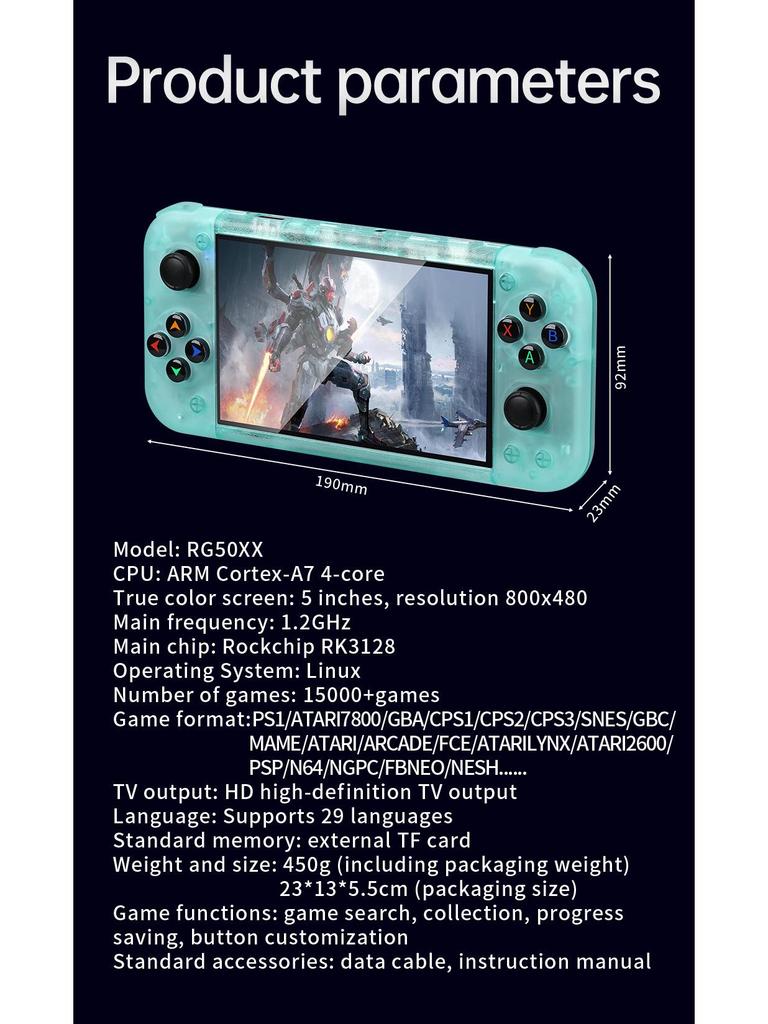 Портативная игровая консоль RG50XX Retro GBC Arcade с двумя играми PSP с открытым исходным кодом и системой LINUX.