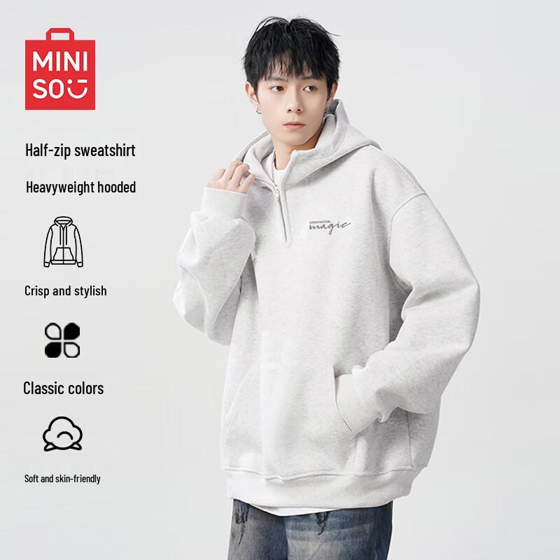 MINISO Men's American Style Half-Zip Hooded Sweatshirt