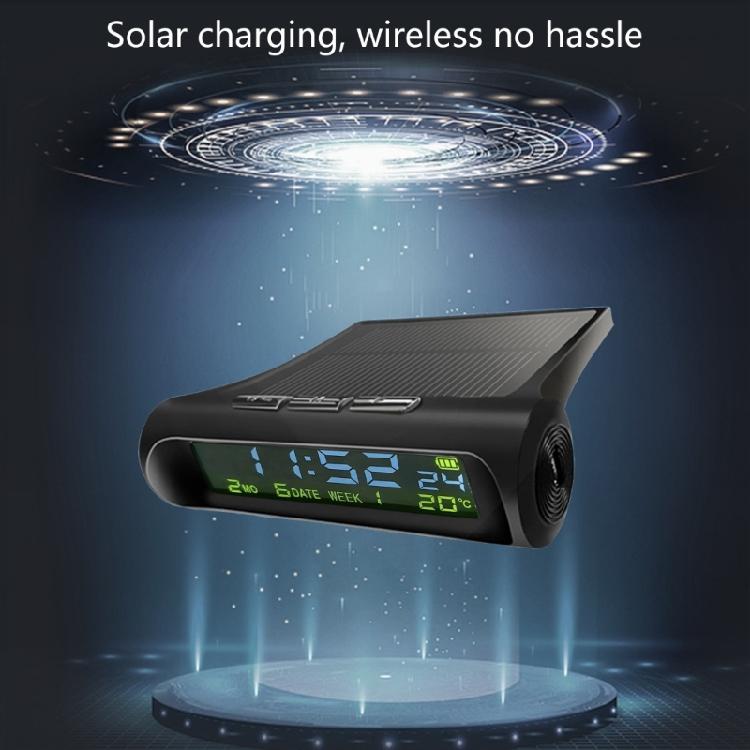 Solar LCD Car Digital Clock With Date Week Time Inner Temperature Display Solar Charging Car Clock