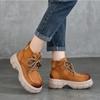 Johnature Genuine Leather Thick Sole Boots Vintage Versatile Lace Up Cowhide Short Boots