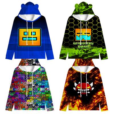 Толстовка с капюшоном Angry Geometry Dash для детей, для мальчиков и девочек, толстовка Harajuku, уличная одежда, хип-хоп, кавайный свитер с кошачьими ушками, куртка с капюшоном