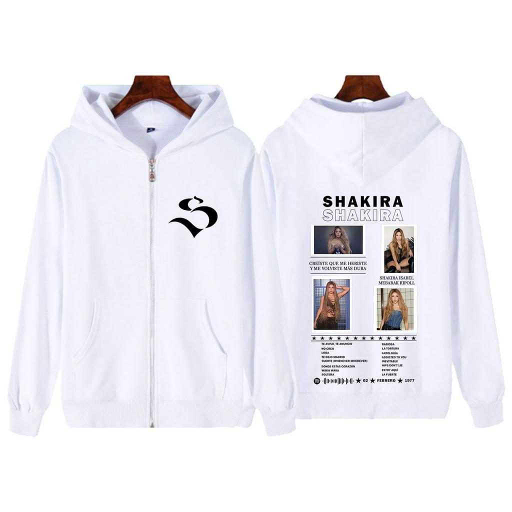 Shakira Las Mujeres Ya No Lloran Album Tour Print Zipper Hoodie Men Women Fashion Long Sleeves Casual Sweatshirt Jacket