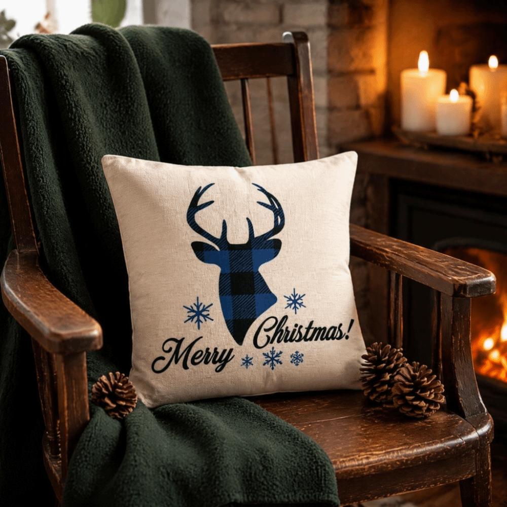 45cm 17in Christmas Pillow Covers Flax Xmas Pillowcase Snowman Plaid Cushion Cover Sofa