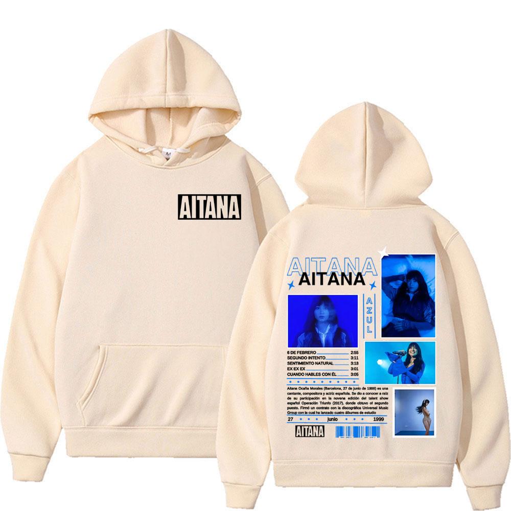 Певица Aitana Хип-Хоп Рок Принт С капюшоном Мужская Женская Ретро Харадзюку Уличная Синий Альбом Длинный Рукав Теплый Флисовый Свитшот Одежда