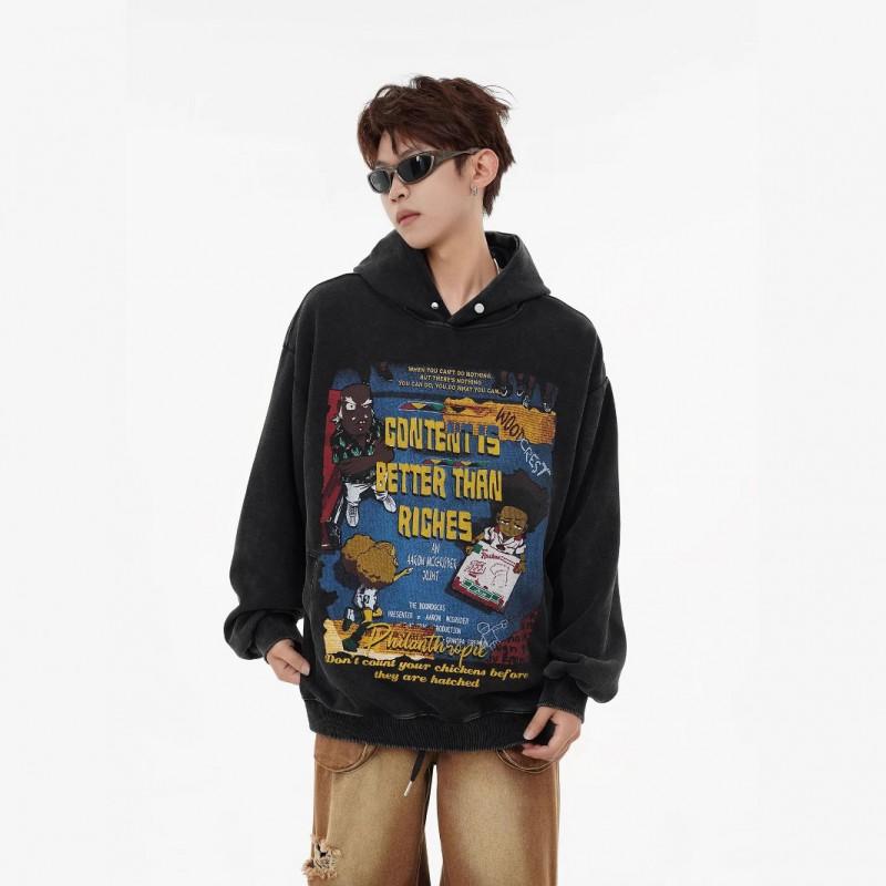 Unisex Streetwear Hoodie With Anime Letter Print Loose Fit Cotton Blend Winter Casual Sweatshirt