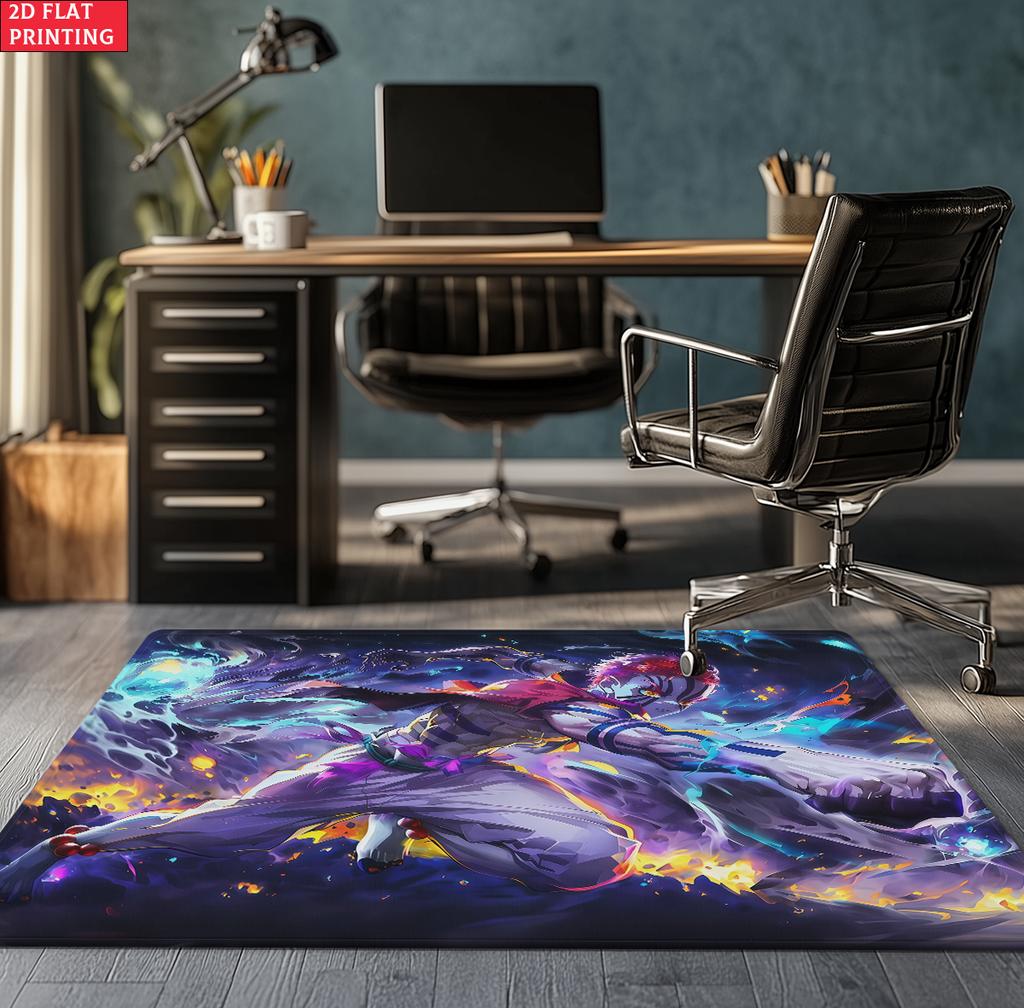 Anime Demon Area Rug, Dark Fire Water Theme Non-slip Floor Mat, Gamer Room Bedroom Decor Carpet, Washable Home Gift