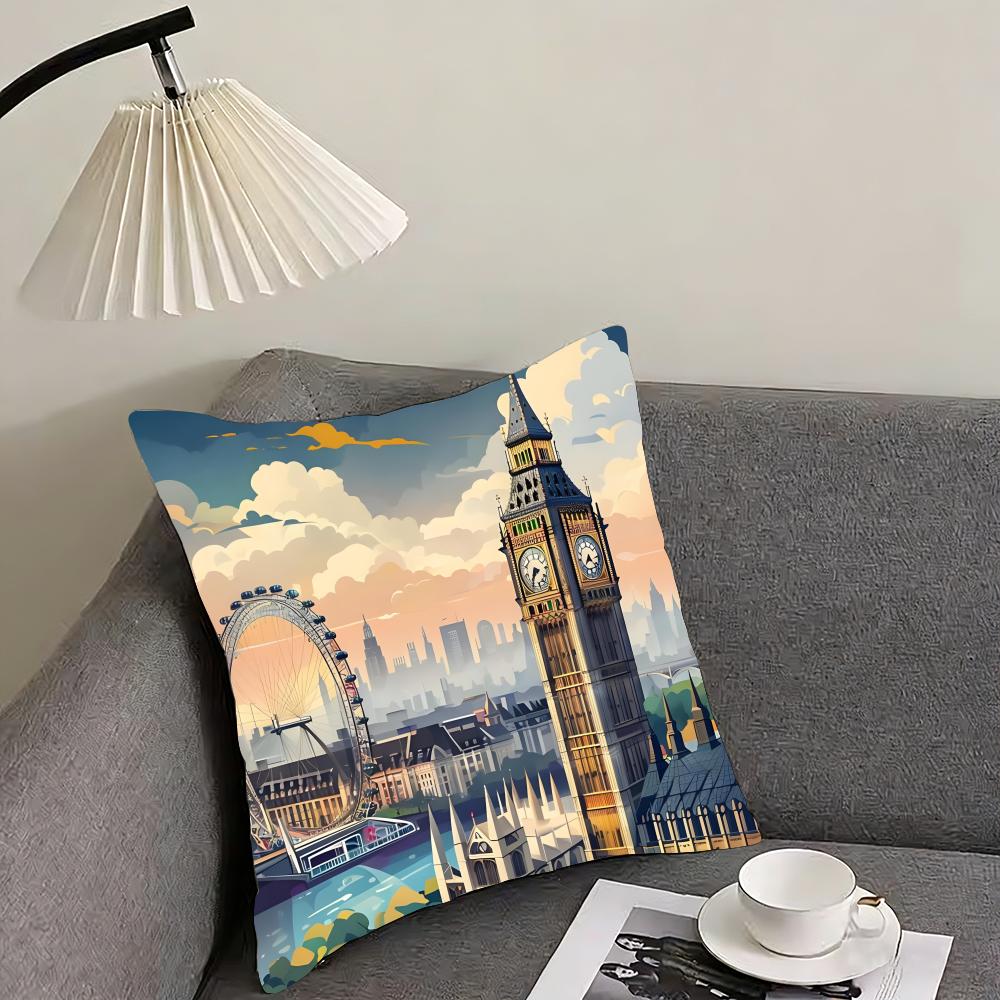 London Fashion Cushion Cover Pillowcase Ultra Soft Skin Friendly Fabric Cloud Like Comfort Concealed Zipper