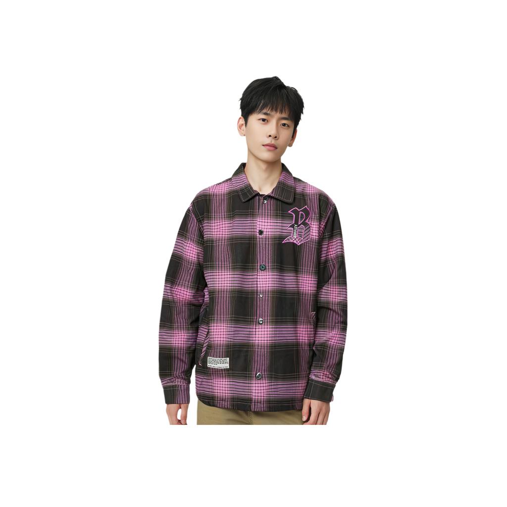 Li-Ning Badfive Plaid Letter Print Loose Casual Long Sleeve Shirt Men Tops Obsidian-Grey Dream-Pink Asphalt-Grey AFDT855-2