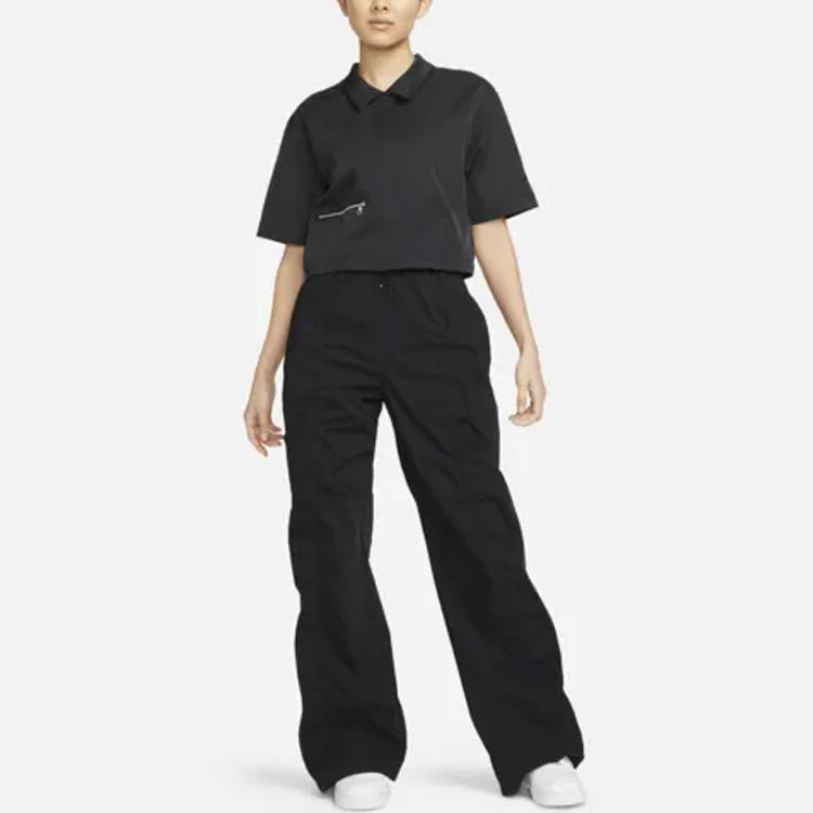 Nike Спортивная одежда Dri-FIT Tech Pack Однотонная тканая рубашка с короткими рукавами на молнии Женские топы Черный DV8241-010
