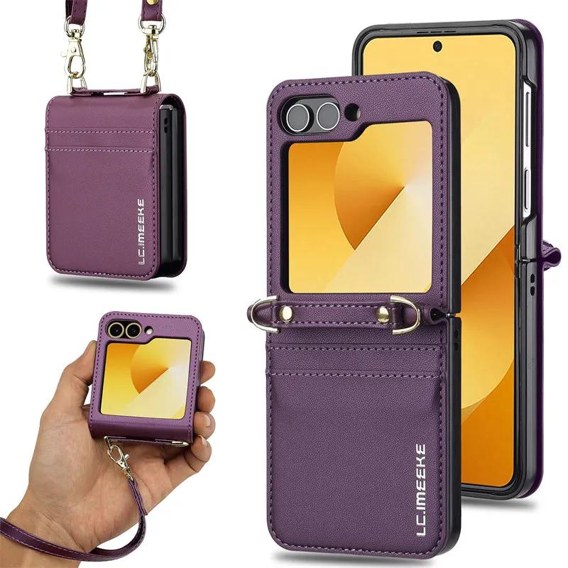 Магнитный кожаный чехол-книжка для Samsung Galaxy Z Flip 6 5 4 3 5G Flip6 Flip5 Flip4 Кошелек Чехол-обложка Etui Coque
