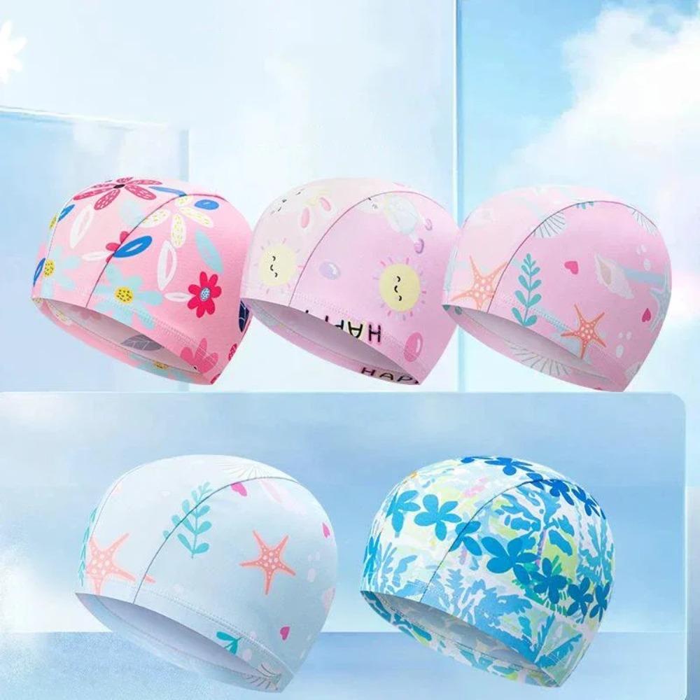 High Elasticity Swimming Hat Cartoon Print Kids Swim Cap Comfortable Swim Cap Girls