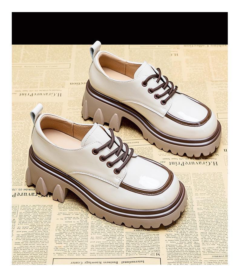Женские кожаные лоферы в британском стиле - Весна/Осень 2026, На массивной платформе и подошве, Модный дизайн с цветовым сочетанием