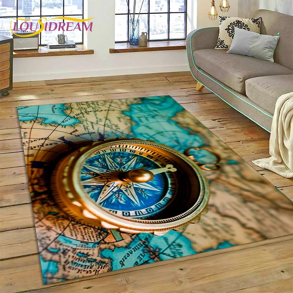 3D Древняя морская карта мира, компас, ковер, коврик для спальни, гостиной, дивана, украшение, детский игровой большой декоративный напольный коврик