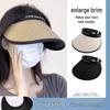 2025 Women's Summer Large Brim Straw Sun Hat with Face Cover, Black Glue, Top-Open Design for a Slimmer Face