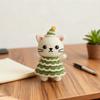 Yousheng Рождественская вязаная крючком кукла-кошка, лоскутное шитье, ручная работа, пряжа зеленого и кремового цвета, украшение-кошка, украшение для рождественской елки