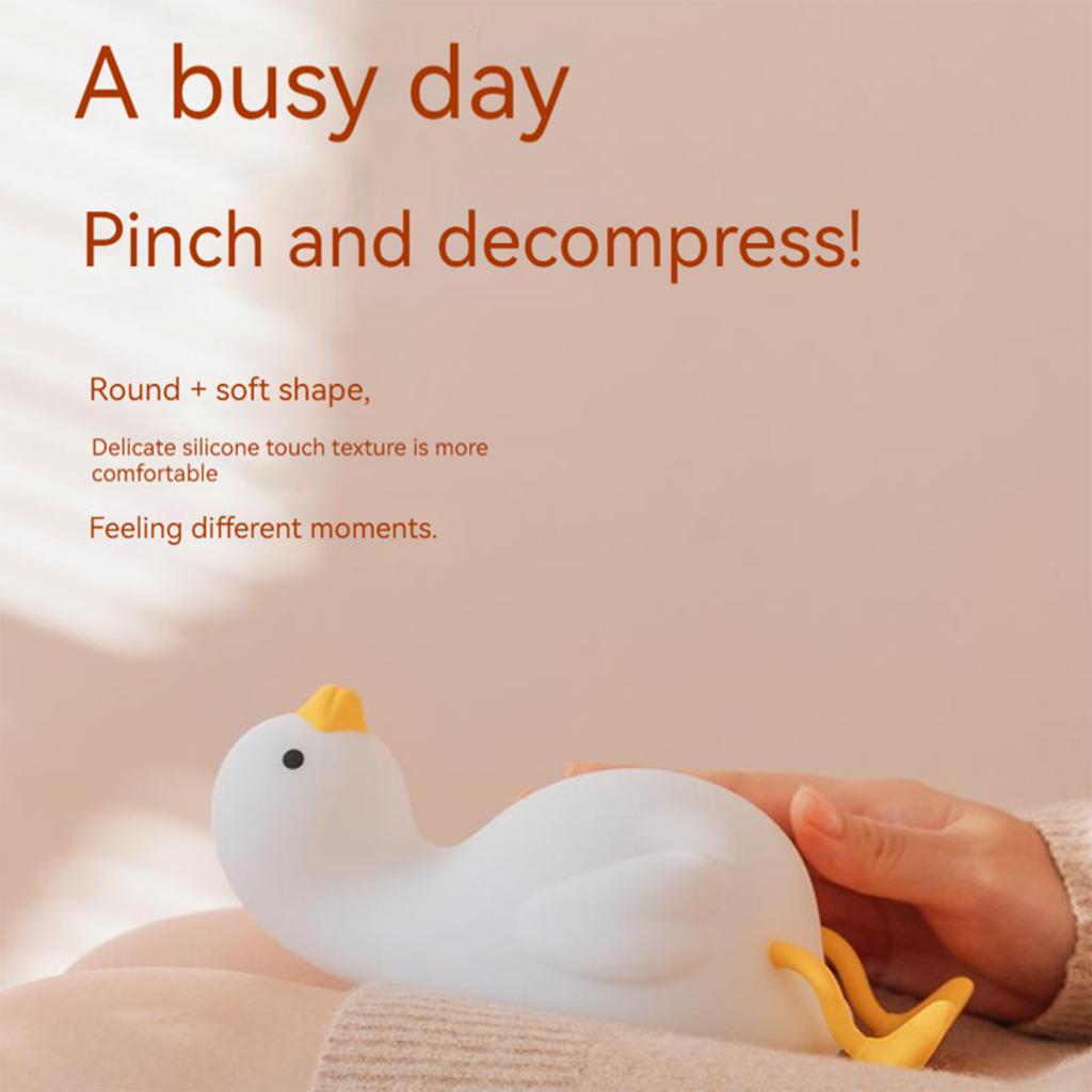 Duck Night Light Warm White Adjustable Brightness Cute Silicone Tap Nursery Lamp with Mobile Phone Holder